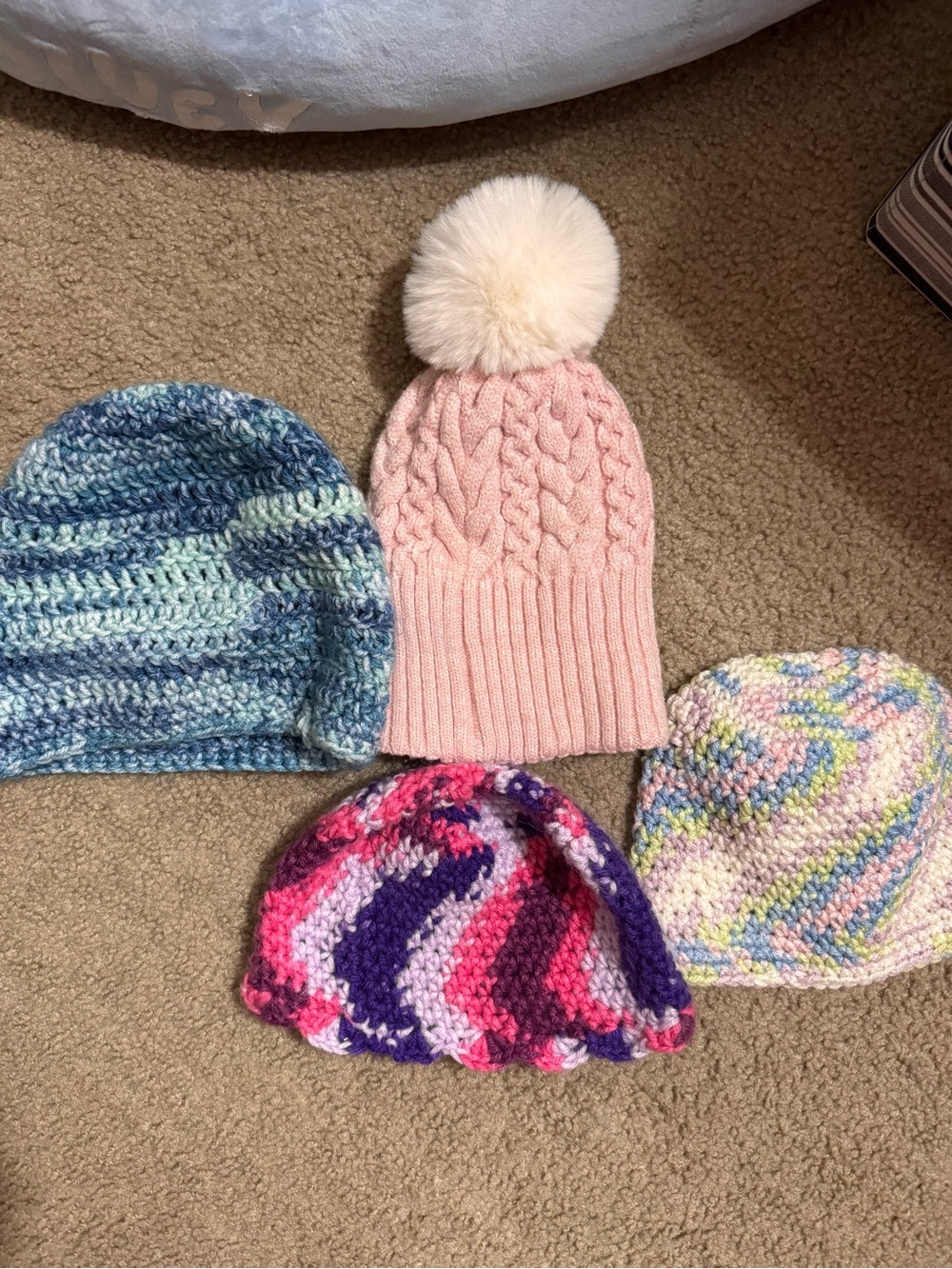 Assorted Knit Beanie Bundle - Pink Pom, Blue, Pastel & Multicolor